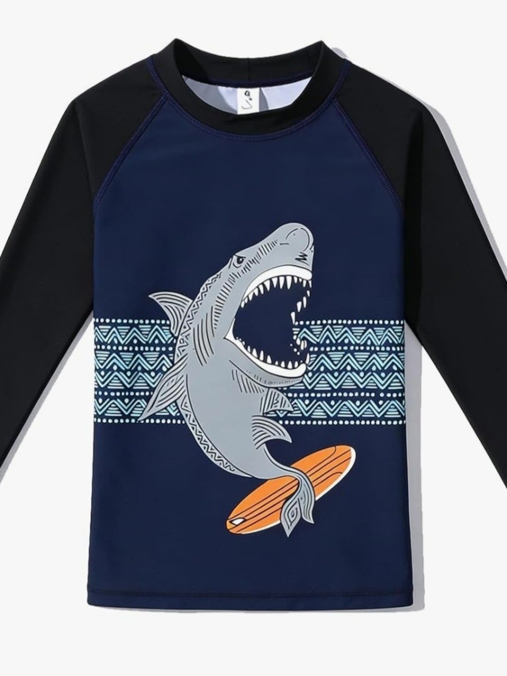 Kids Navy Shark Surf Long-Sleeve Swim Top